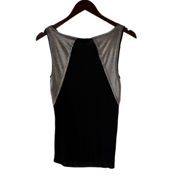BeBe Metallic Silver and Black Sleeveless V-Neck Top Size Small - Picture 5 of 6